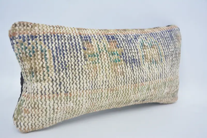 Boho Pillow Sham Cover, Hippie Throw Cushion Case, Turkish Kilim Pillow, Cushion Cover, 8x16 Blue Cushion Cover, Pillow for Couch - 3