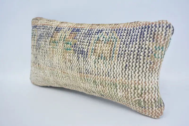 Boho Pillow Sham Cover, Hippie Throw Cushion Case, Turkish Kilim Pillow, Cushion Cover, 8x16 Blue Cushion Cover, Pillow for Couch - 4