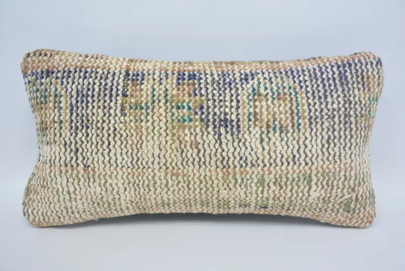 Boho Pillow Sham Cover, Hippie Throw Cushion Case, Turkish Kilim Pillow, Cushion Cover, 8x16 Blue Cushion Cover, Pillow for Couch - 1
