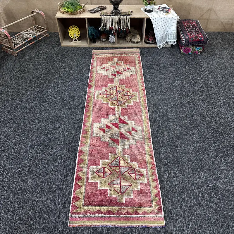 2.7x9.7 ft Vintage Turkish Rug, Runner Rug, Herki Red Wool Rug - 1