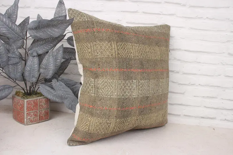 Vintage Kilim Throw Pillow, Handmade Rug Seat Pillow Cover, Pillow for Sofa, Pillow, Turkish Pillow, 20x20 Yellow Cushion Cover - 3