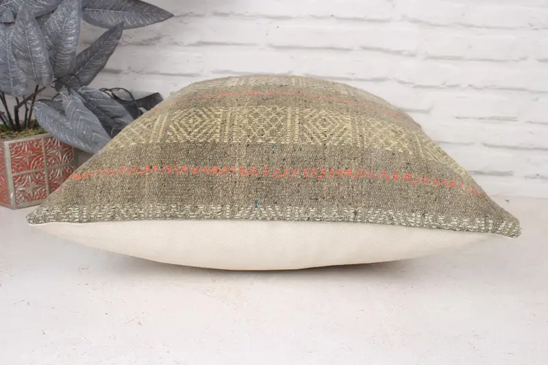 Vintage Kilim Throw Pillow, Handmade Rug Seat Pillow Cover, Pillow for Sofa, Pillow, Turkish Pillow, 20x20 Yellow Cushion Cover - 5