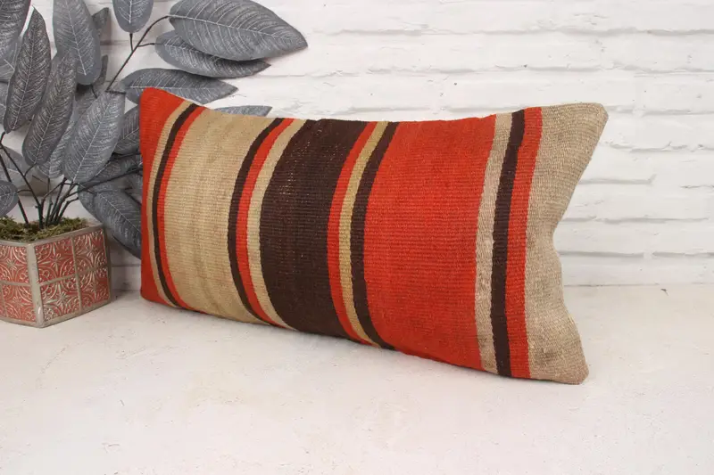 Pillow for Couch, Pillow Sham, Kilim Rug Cushion, 12x24 Red Pillow Sham, Chair Cushion Cover, Turkish Pillow, Throw Kilim Pillow, Bench Pillow - 4