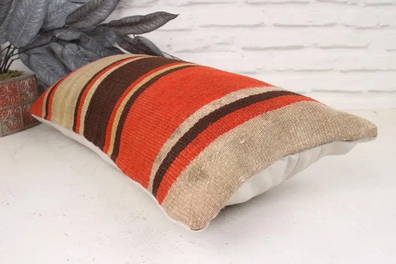 Pillow for Couch, Pillow Sham, Kilim Rug Cushion, 12x24 Red Pillow Sham, Chair Cushion Cover, Turkish Pillow, Throw Kilim Pillow, Bench Pillow - 6