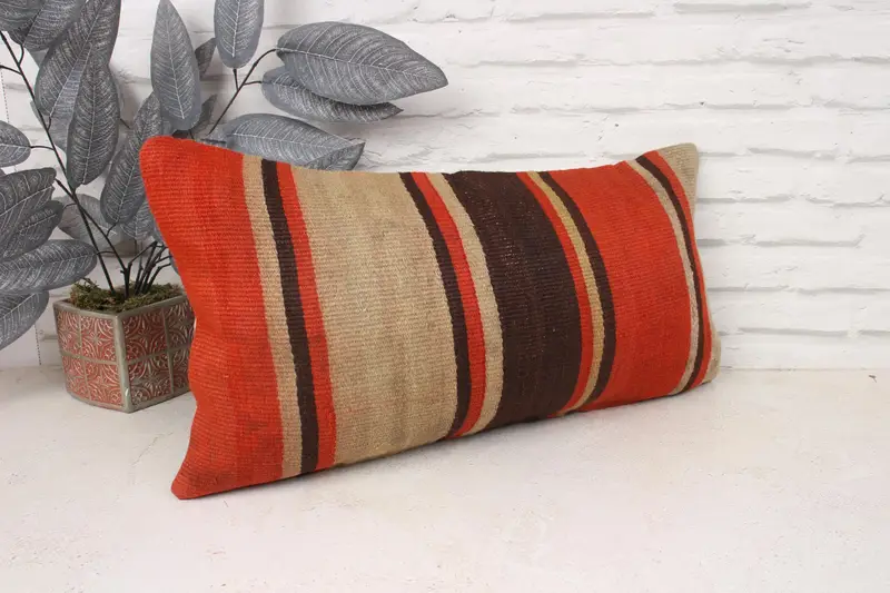 Pillow for Couch, Pillow Sham, Kilim Rug Cushion, 12x24 Red Pillow Sham, Chair Cushion Cover, Turkish Pillow, Throw Kilim Pillow, Bench Pillow - 3