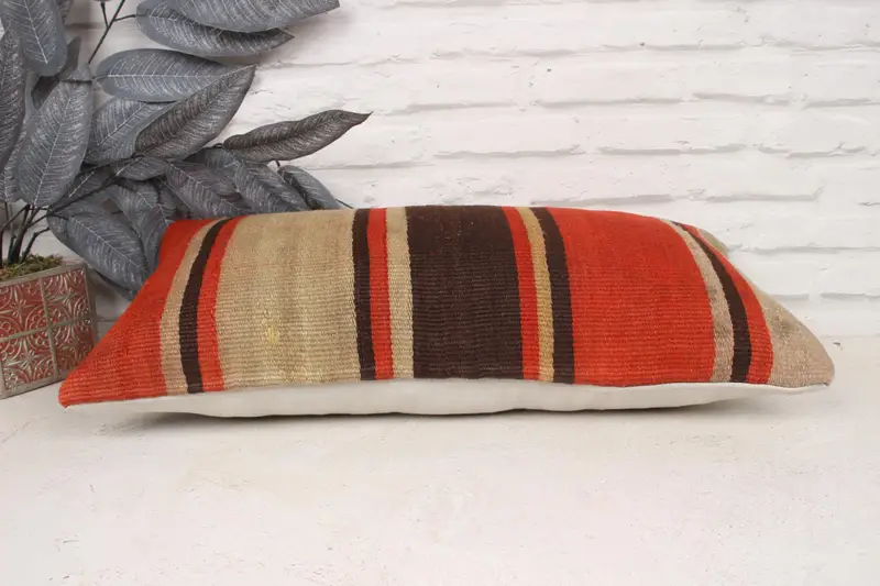 Pillow for Couch, Pillow Sham, Kilim Rug Cushion, 12x24 Red Pillow Sham, Chair Cushion Cover, Turkish Pillow, Throw Kilim Pillow, Bench Pillow - 5