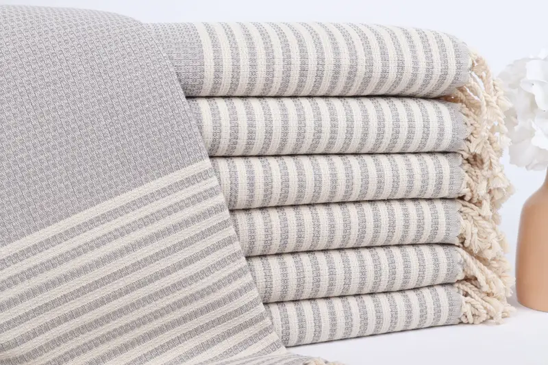 Özel Türk Havlusu Gri Çizgili, Kişiye Özel 40x67 İnç