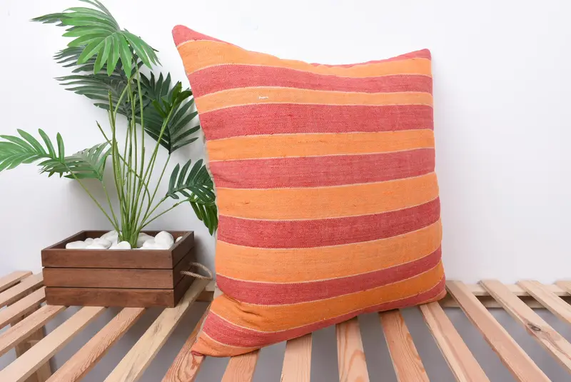 Vintage Kilim Pillow, Bright Cushion Cover, Boho Pillow Sham Cover, Decorative Pillow Cover, Cushion Case, Kilim Cushion Sham, 24x24 Red Pillow Case - 4