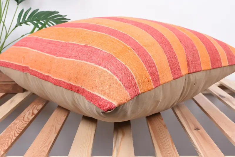 Vintage Kilim Pillow, Bright Cushion Cover, Boho Pillow Sham Cover, Decorative Pillow Cover, Cushion Case, Kilim Cushion Sham, 24x24 Red Pillow Case - 6