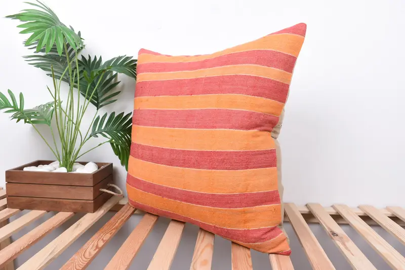 Vintage Kilim Pillow, Bright Cushion Cover, Boho Pillow Sham Cover, Decorative Pillow Cover, Cushion Case, Kilim Cushion Sham, 24x24 Red Pillow Case - 5