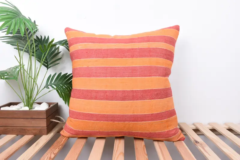 Vintage Kilim Pillow, Bright Cushion Cover, Boho Pillow Sham Cover, Decorative Pillow Cover, Cushion Case, Kilim Cushion Sham, 24x24 Red Pillow Case - 1