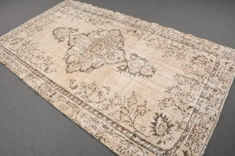 4,9x8,5 ft Vintage Oushak Teppich, brauner türkischer Patchwork-Wollteppich - 1