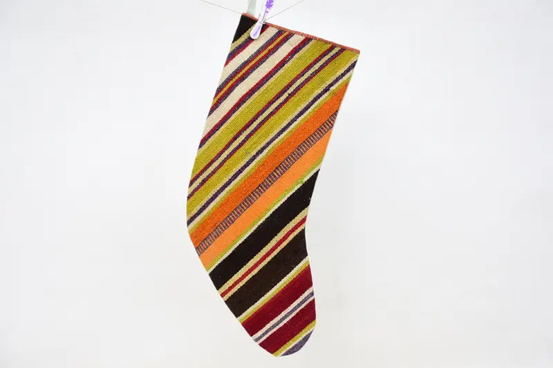 Şenlikli Yeşil ve Turuncu Noel Çorabı, 9 İnç Süs Çorabı