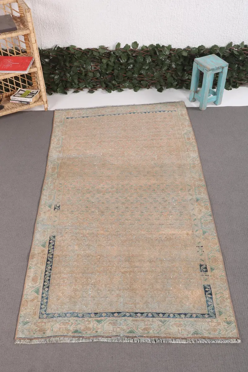 Türk Vintage Oushak Halı 3.5x6.7 ft, Bronz Büyük Boy Çiçekli Yün Halı - 1