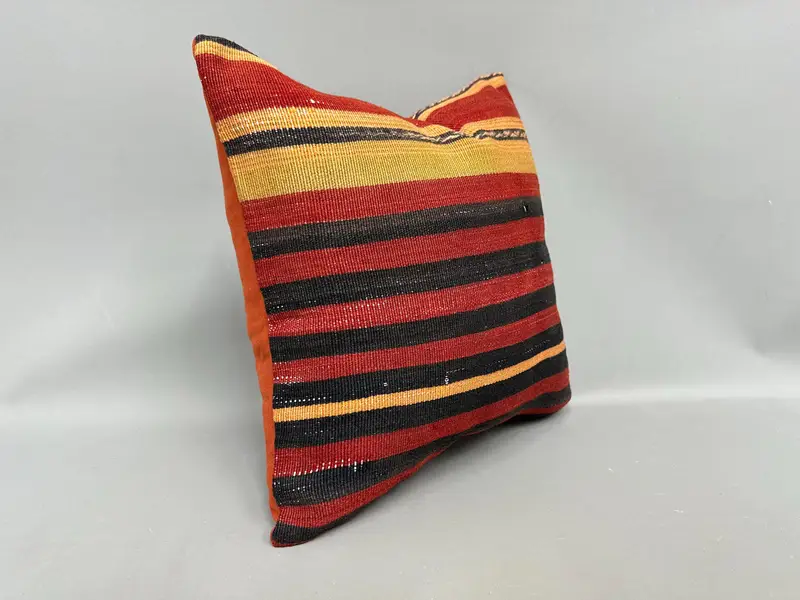 Nomadic Pillow Case, Turkish Kilim Pillow, Vintage Throw Cushion, Ethnical Kilim Rug Pillow, 18x18 Red Cushion Case, Home Decor Pillow, Pillow Sham - 2
