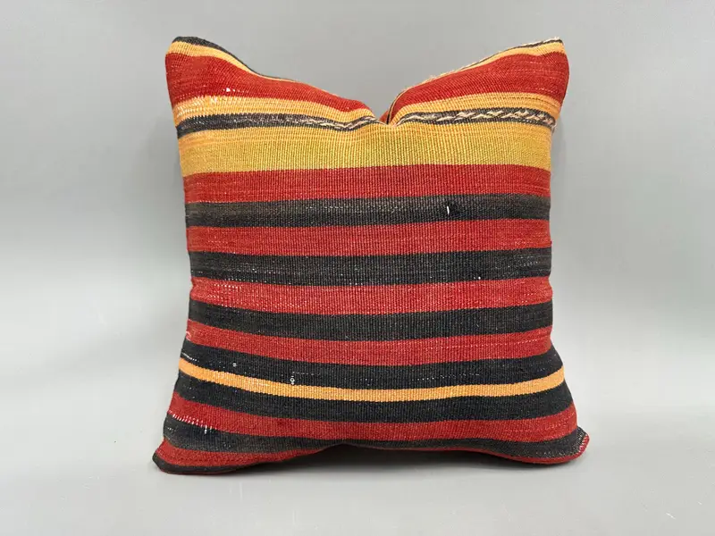 Nomadic Pillow Case, Turkish Kilim Pillow, Vintage Throw Cushion, Ethnical Kilim Rug Pillow, 18x18 Red Cushion Case, Home Decor Pillow, Pillow Sham - 1