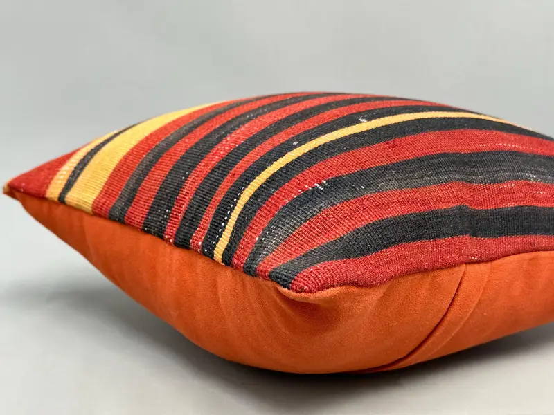 Nomadic Pillow Case, Turkish Kilim Pillow, Vintage Throw Cushion, Ethnical Kilim Rug Pillow, 18x18 Red Cushion Case, Home Decor Pillow, Pillow Sham - 6