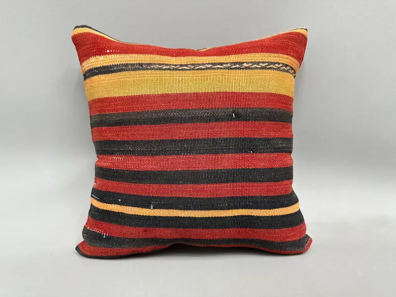 Nomadic Pillow Case, Turkish Kilim Pillow, Vintage Throw Cushion, Ethnical Kilim Rug Pillow, 18x18 Red Cushion Case, Home Decor Pillow, Pillow Sham - 4