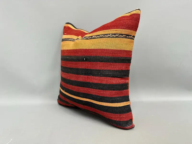 Nomadic Pillow Case, Turkish Kilim Pillow, Vintage Throw Cushion, Ethnical Kilim Rug Pillow, 18x18 Red Cushion Case, Home Decor Pillow, Pillow Sham - 3