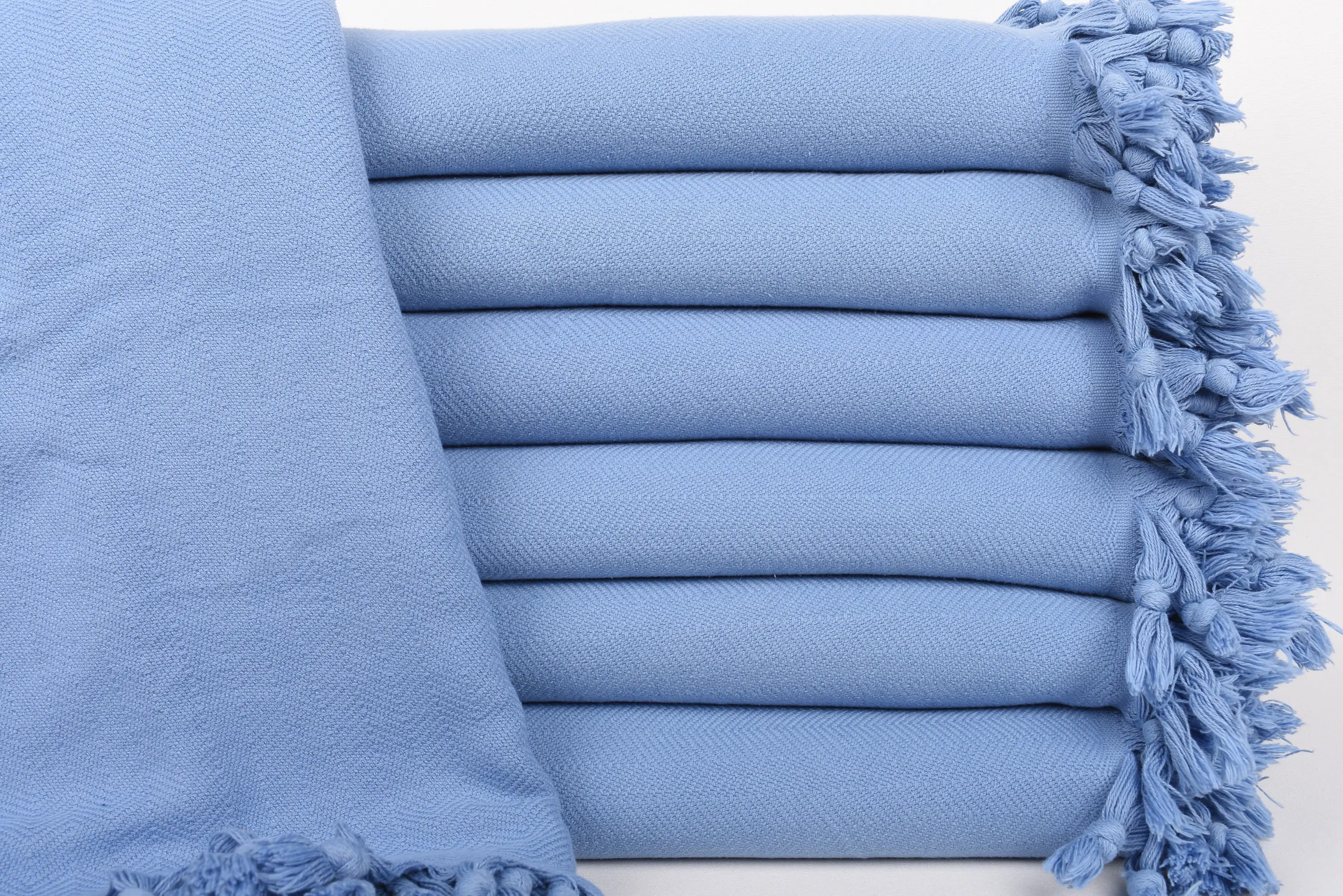 Boho Throw Blankets Organic Cotton Blue Stonewashed Chevron, 87x69 Inches - 1