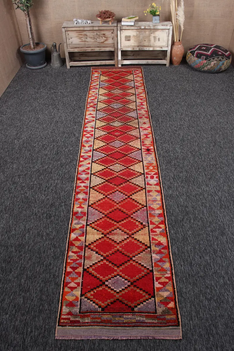 Türk Vintage Yolluk Halısı 2.5x13.2 ft (77x402 cm), Kırmızı Ombré Herki Halı - 1
