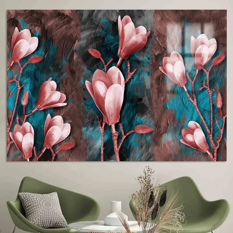 Modern Pink Magnolia Canvas: Abstract Floral Art Print