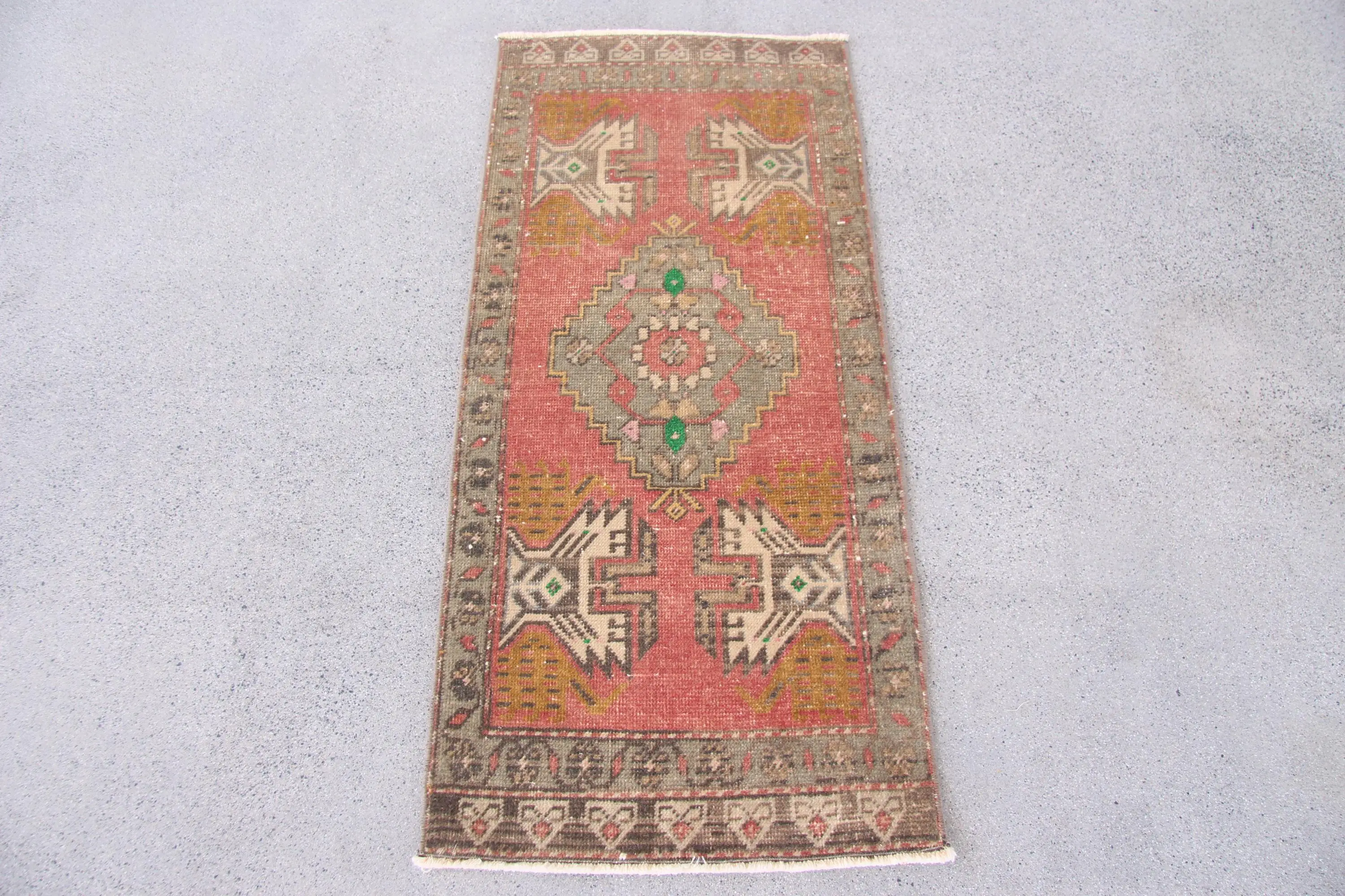 Vintage 1.7x3.7 ft Rug, Small Turkish Rug, Red Southwestern Wool Rug - 1