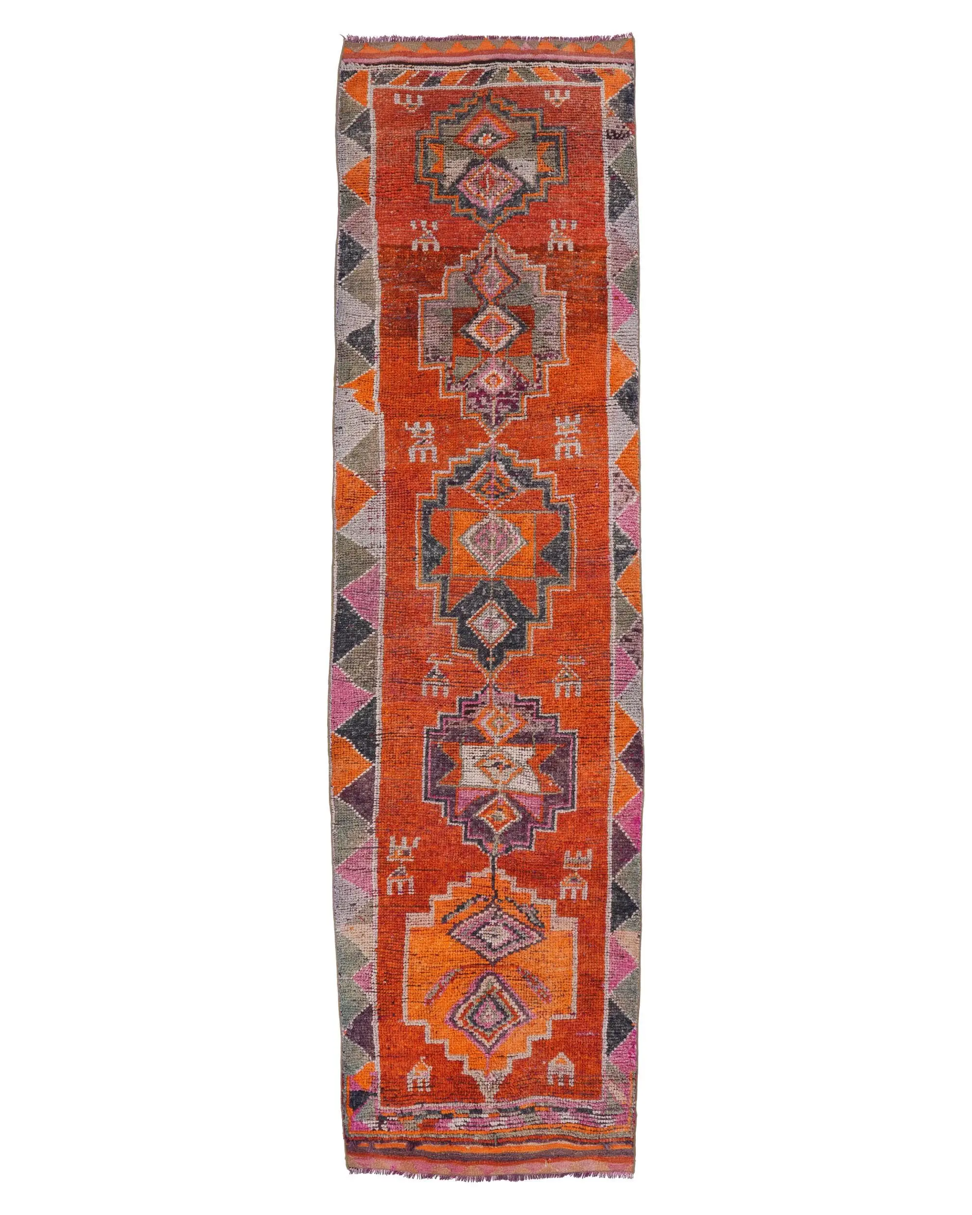2.8x10.8 ft Turkish Vintage Rug, Runner Rug, Herki Orange Wool Rug - 1