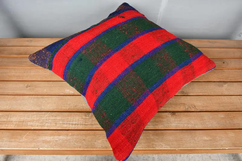 Turkish Kilim Pillow, 18x18 Red Cushion, Ethnic Throw Pillow Sham, Pillow, Pillow for Sofa, Crochet Pattern Pillow, Home Decor Pillow - 2