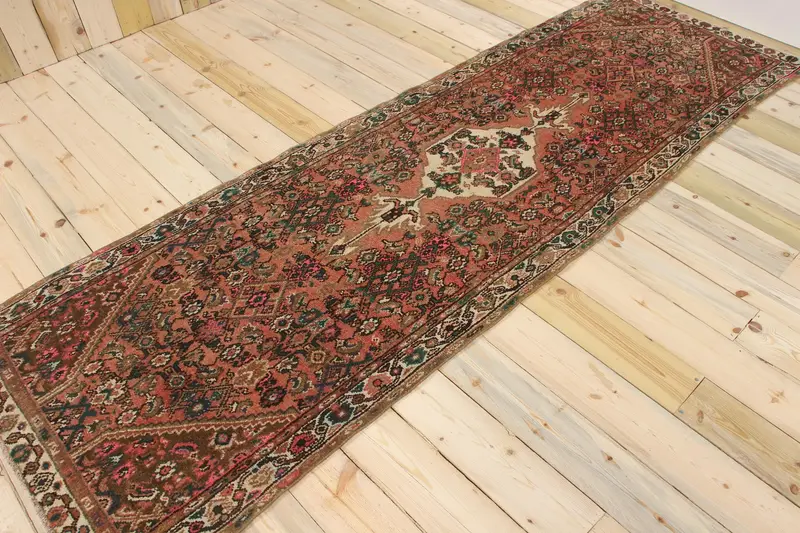 Turkish Vintage Rug, 3.1x9.4 ft Runner Rug, Brown Red Oriental Wool Rug - 1