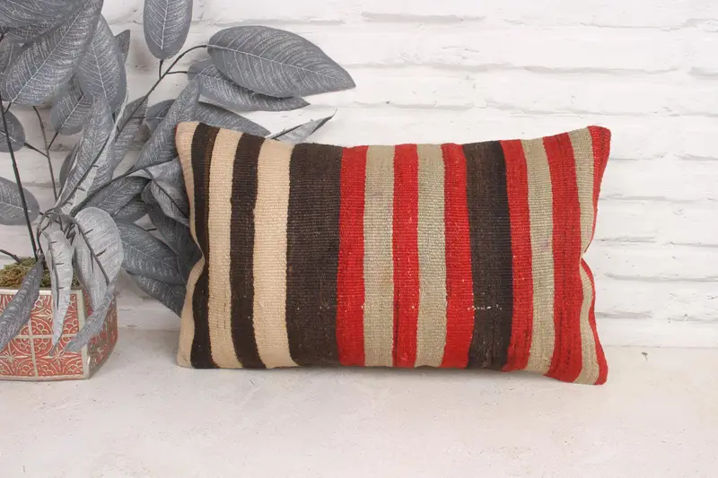 Boho Pillow, Aztec Pillow Cover, Turkish Pillow, Pillow Case, 12x20 Brown Pillow, Cotton Pillow Case, Vintage Kilim Throw Pillow - 1