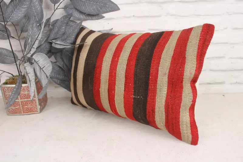 Boho Pillow, Aztec Pillow Cover, Turkish Pillow, Pillow Case, 12x20 Brown Pillow, Cotton Pillow Case, Vintage Kilim Throw Pillow - 4