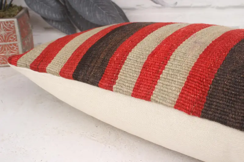 Boho Pillow, Aztec Pillow Cover, Turkish Pillow, Pillow Case, 12x20 Brown Pillow, Cotton Pillow Case, Vintage Kilim Throw Pillow - 7