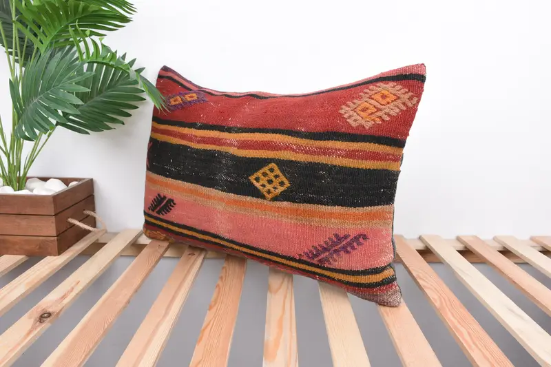 Vintage Pillow, Retro Throw Pillow, 16x24 Red Cushion Case, Vintage Kilim Pillow, Southwestern Pillow, Cushion Cover, Gift Pillow, Patio Pillow Sham - 5