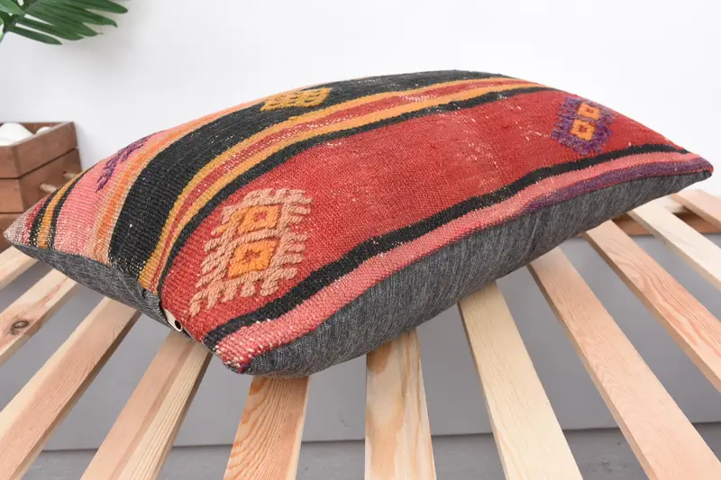 Vintage Pillow, Retro Throw Pillow, 16x24 Red Cushion Case, Vintage Kilim Pillow, Southwestern Pillow, Cushion Cover, Gift Pillow, Patio Pillow Sham - 6