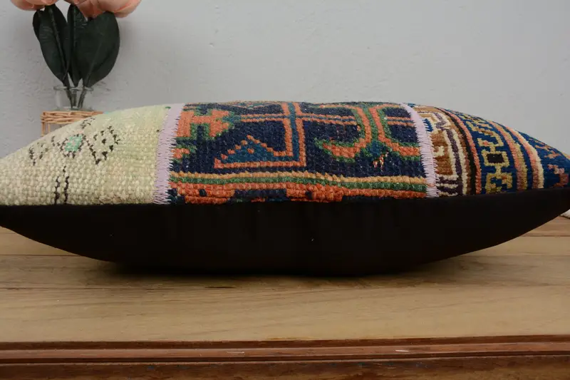 Outdoor Throw Cushion Cover, Pillow Cover, Turkish Kilim Pillow, Antique Pillows, Kilim Pillow, 12x20 Beige Pillow, Handmade Rug Seat Pillow Cover - 5