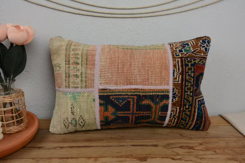 Outdoor Throw Cushion Cover, Pillow Cover, Turkish Kilim Pillow, Antique Pillows, Kilim Pillow, 12x20 Beige Pillow, Handmade Rug Seat Pillow Cover - 2