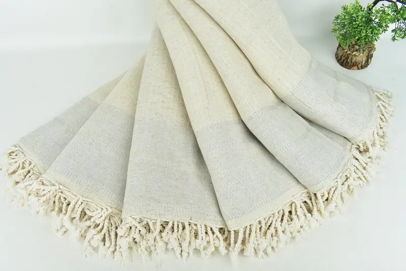 Bridesmaid Favors, Turkish Beach Blanket, Shower Curtain, Throw Blanket, Tablecloth, Organic Throw, 100x88 Linen Kilim Design Towel, Turkish Blanket - 4
