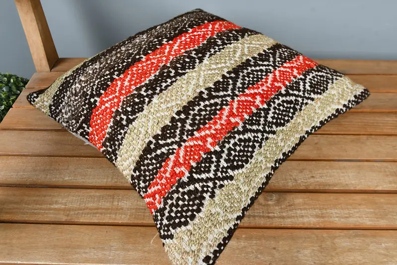 Outdoor Bolster Cushion Cover, Turkish Kilim Pillow, Indoor Cushion, Pillow for Couch, 16x16 Brown Pillow Cover, Vintage Kilim Pillow, Pillow Case - 2