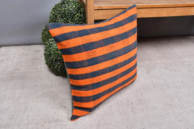 Interior Designer Pillow, 20x20 Orange Cushion Cover, Knitted Pillow Sham, Ethnic Cushion Case, Antique Pillows, Pillow Case, Turkish Pillow - 7