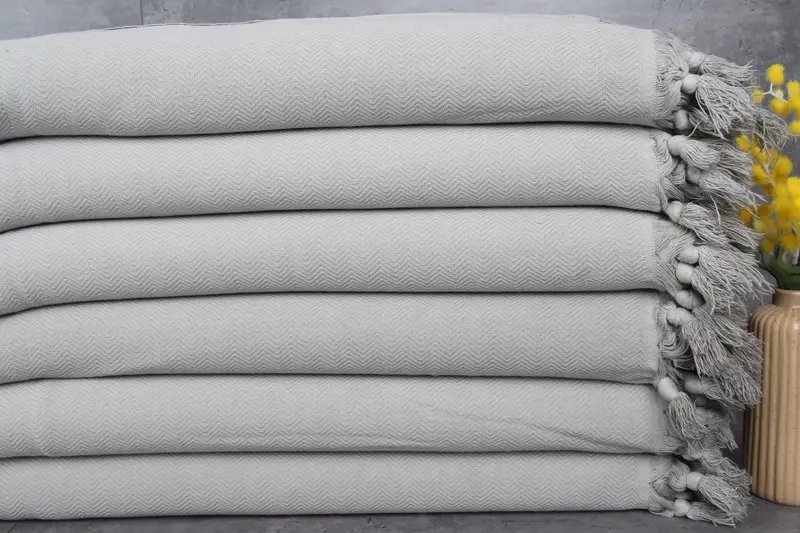 Turkish Bath Towel Organic Cotton Gray Herringbone, 40x63 Inches