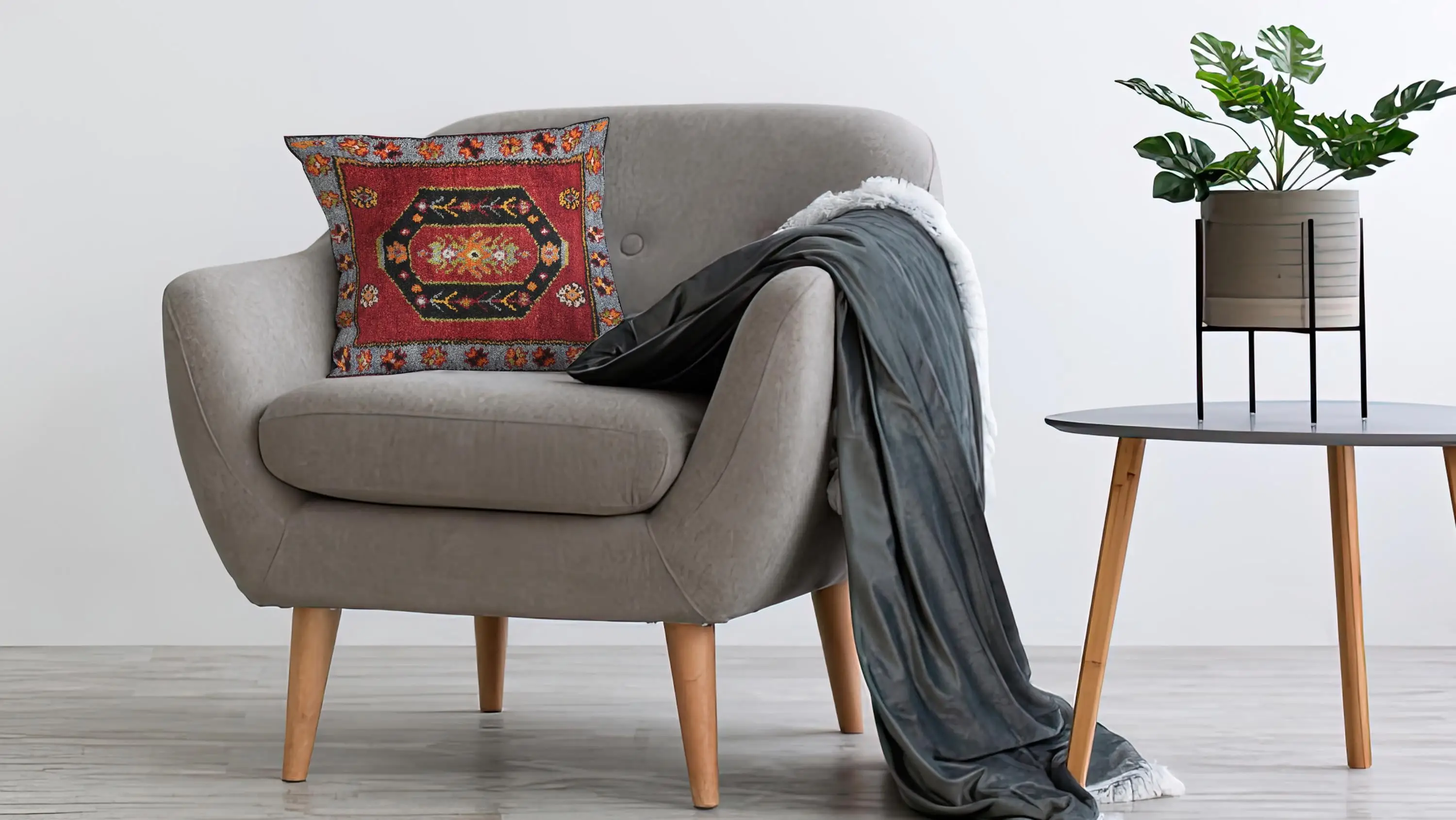 Turkish Kilim Design Printed Pillow - Bohemian Home Accent - 1