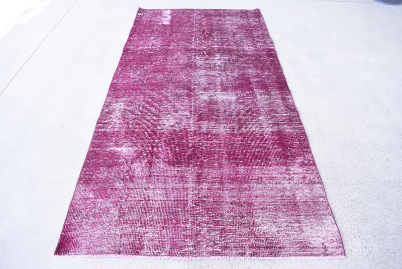 Türk Vintage Halısı, 4.3x9 ft Oushak Halısı, Mor Alan Çiçekli Halı - 1