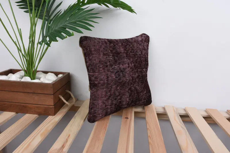 Boho Pillow Sham Cover, Turkish Kilim Pillow, Pillow, Vintage Kilim Throw Pillow, Sofa Bolster Pillow Case, 12x12 Black Cushion Case - 4