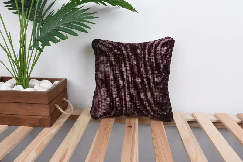 Boho Pillow Sham Cover, Turkish Kilim Pillow, Pillow, Vintage Kilim Throw Pillow, Sofa Bolster Pillow Case, 12x12 Black Cushion Case - 1