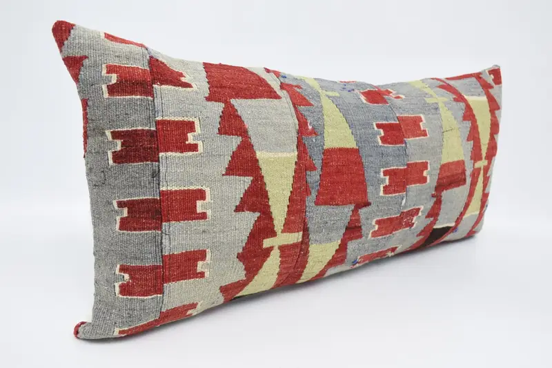 Boho Pillow Sham Cover, Art Deco Pillow Sham, Turkish Kilim Pillow, Cushion Case, Ethnical Kilim Rug Pillow, 16x36 Blue Cushion - 3