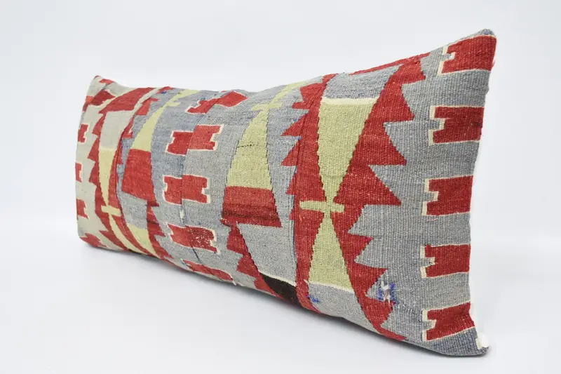 Boho Pillow Sham Cover, Art Deco Pillow Sham, Turkish Kilim Pillow, Cushion Case, Ethnical Kilim Rug Pillow, 16x36 Blue Cushion - 4