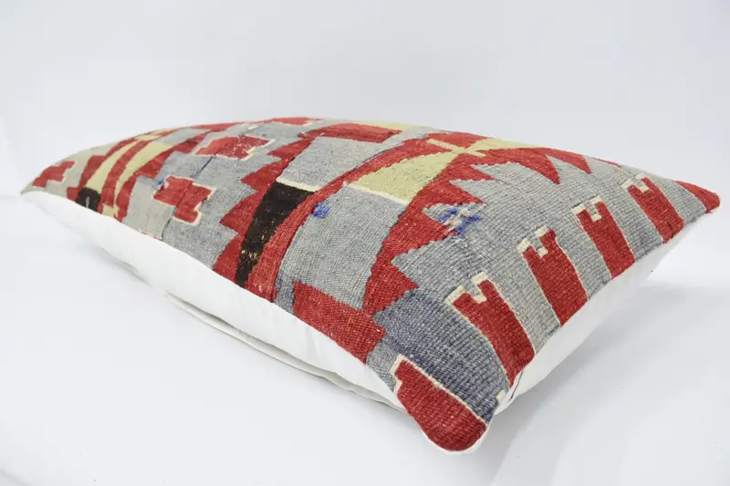 Boho Pillow Sham Cover, Art Deco Pillow Sham, Turkish Kilim Pillow, Cushion Case, Ethnical Kilim Rug Pillow, 16x36 Blue Cushion - 5