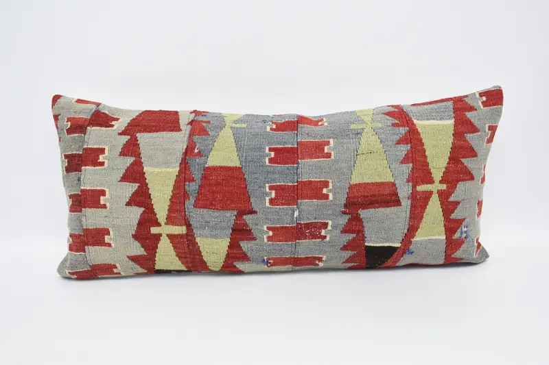 Boho Pillow Sham Cover, Art Deco Pillow Sham, Turkish Kilim Pillow, Cushion Case, Ethnical Kilim Rug Pillow, 16x36 Blue Cushion - 1