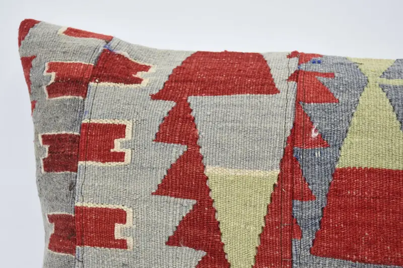 Boho Pillow Sham Cover, Art Deco Pillow Sham, Turkish Kilim Pillow, Cushion Case, Ethnical Kilim Rug Pillow, 16x36 Blue Cushion - 2